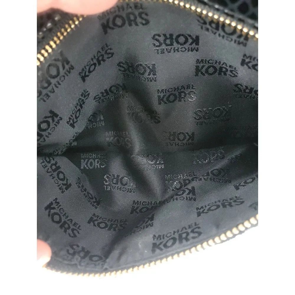 Michael Kors Small Purse Snake Style Bag Black‎ Patent Leather Zip Handbag